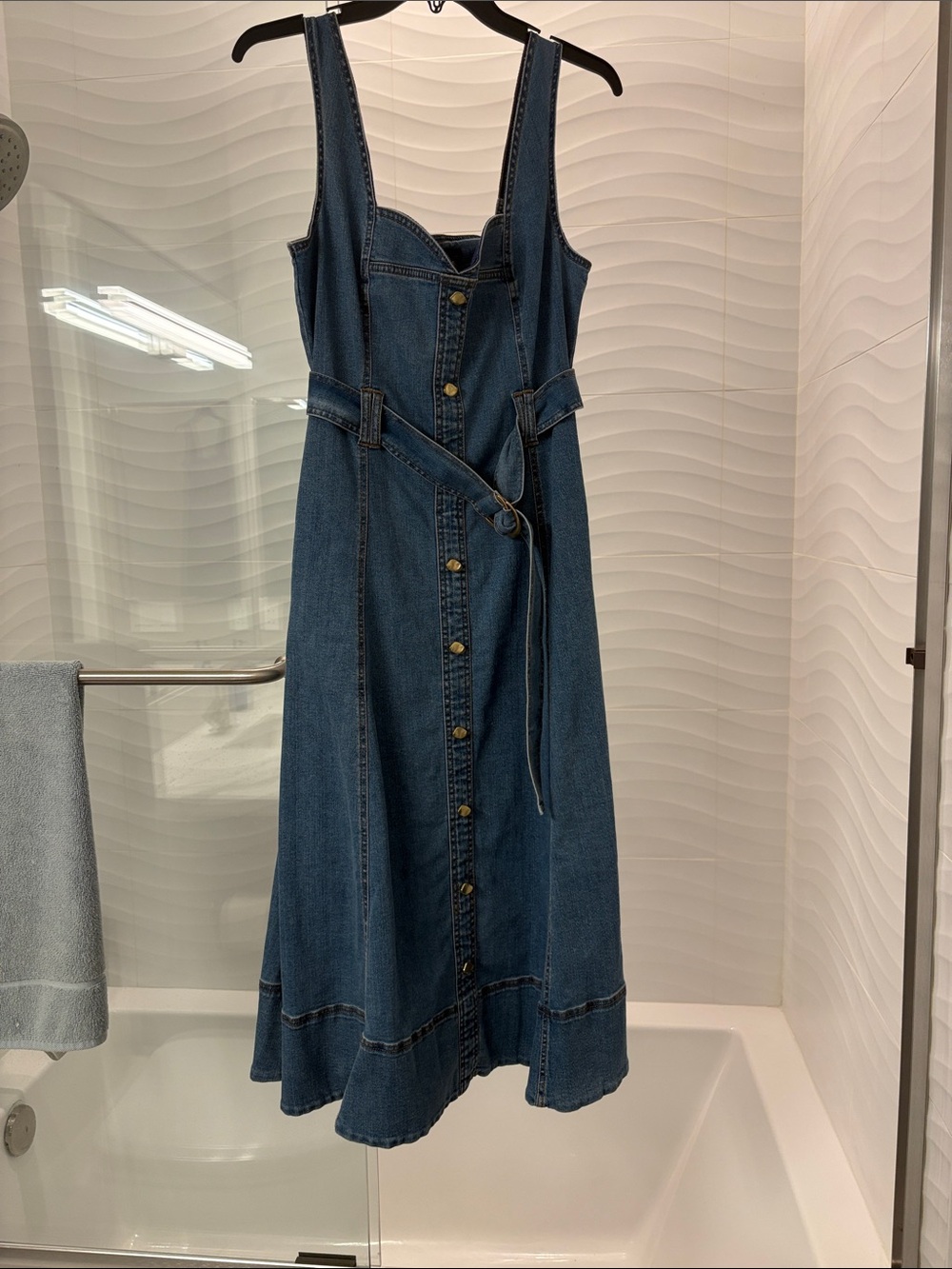 House of Harlow 1960 Dark Blue Denim Button-Front Midi Dress